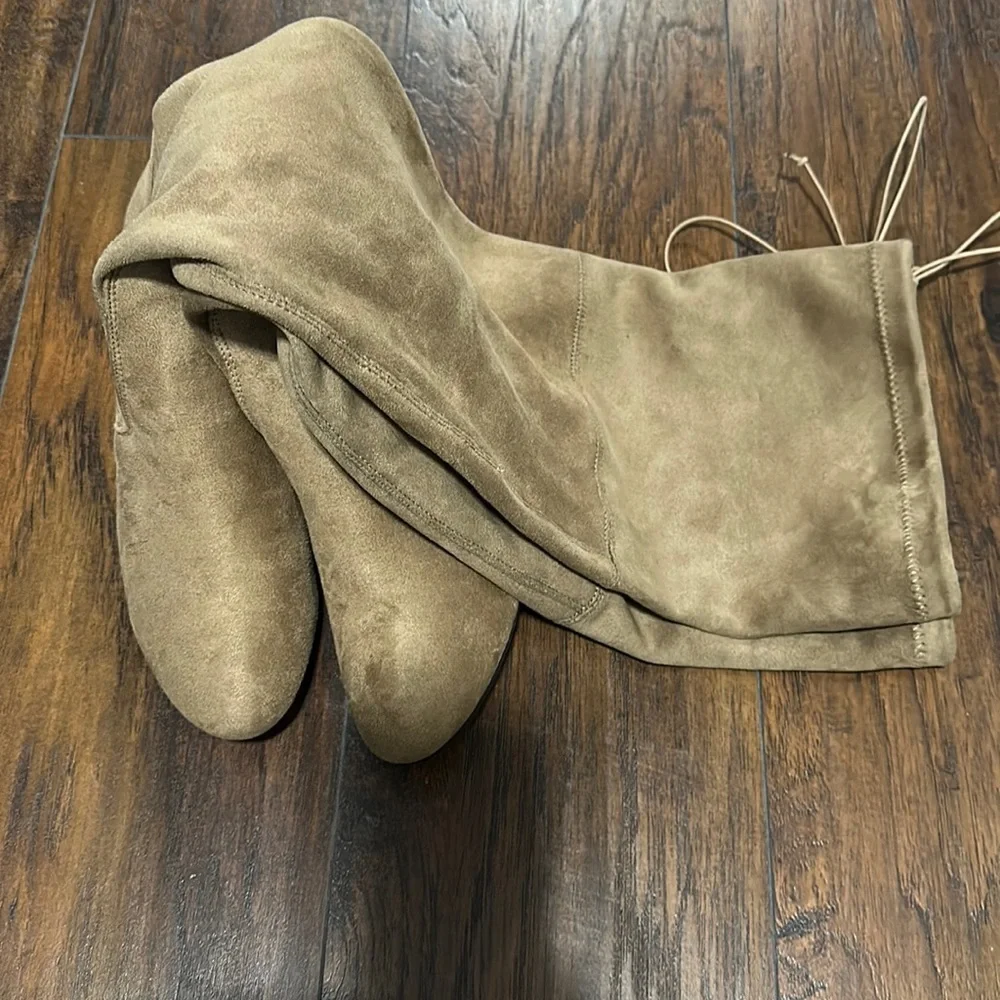 NWOT Tan Soft Elastic Tie Up Over The Knee Heel Boots